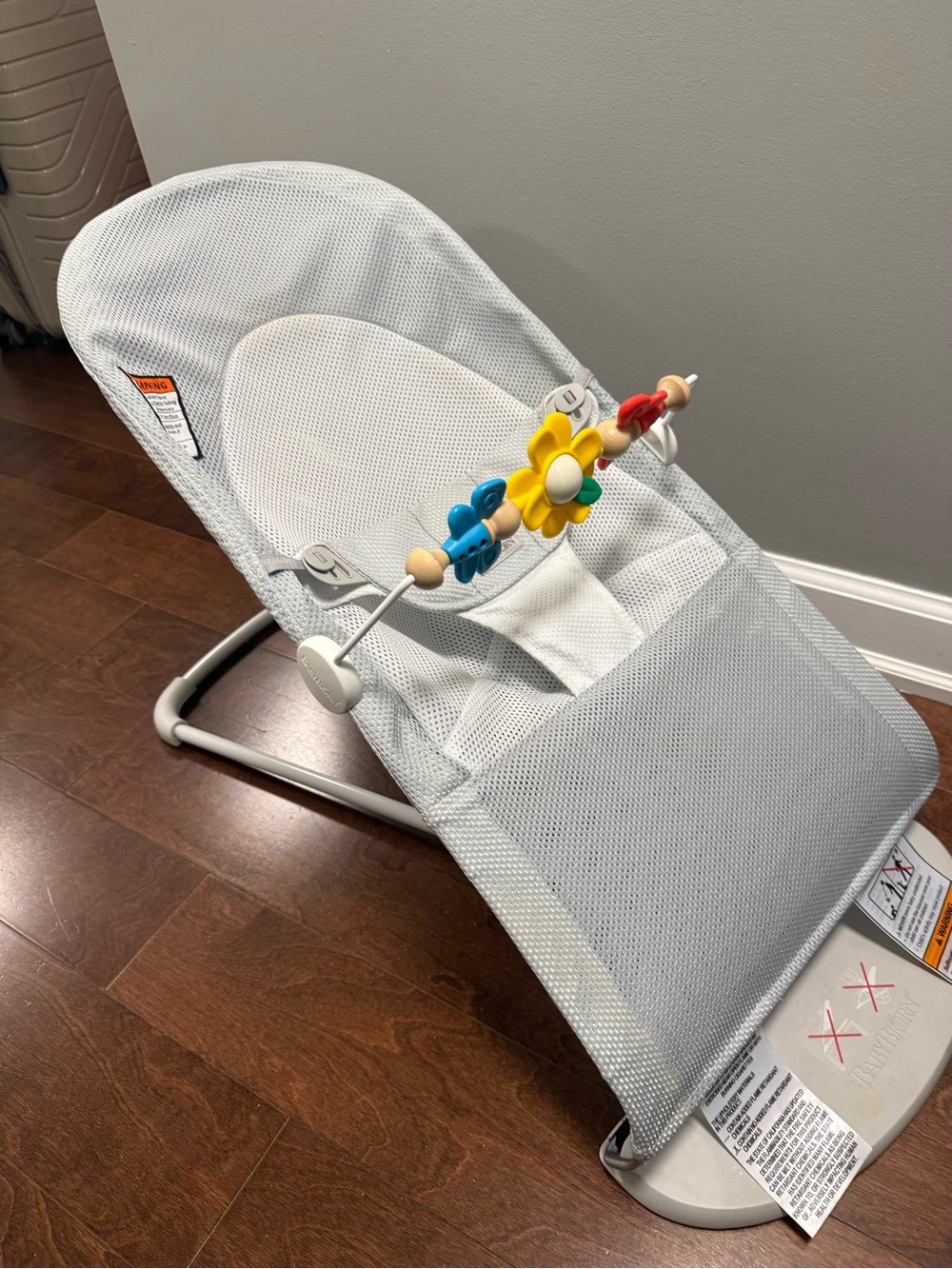 Excellent condition Baby Bjorn mesh bouncer with google eye toy bar